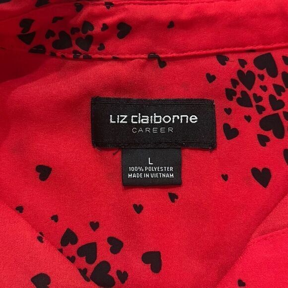 Liz Claiborne red long sleeve heart shirt blouse button down business casual val - Picture 4 of 7